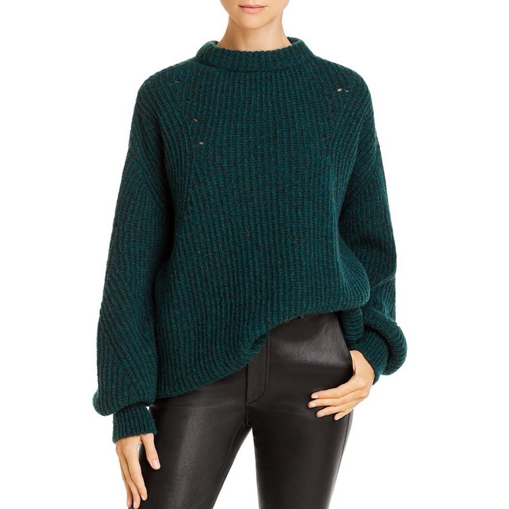 ANINE BiNG Forest Green Ribbed Pointelle Mock-Neck Sweater